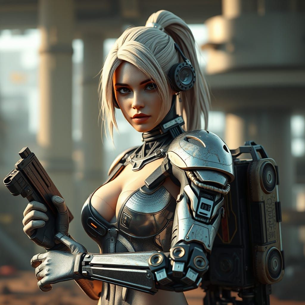 Cyberpunk Goddess in Post Apocalyptic Metal Armor