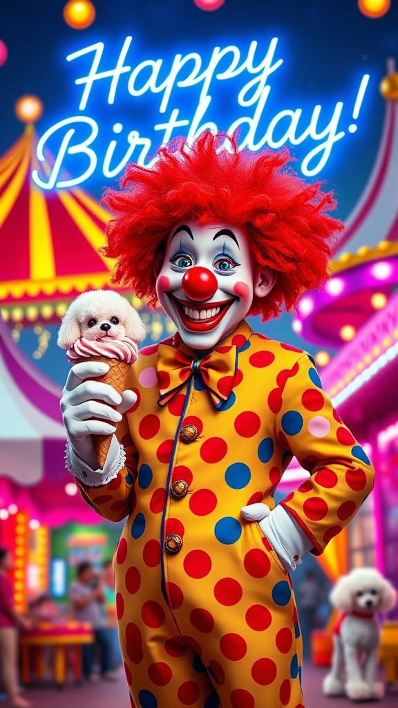 Jovial Clown Beaming in a Lively Carnival Scene