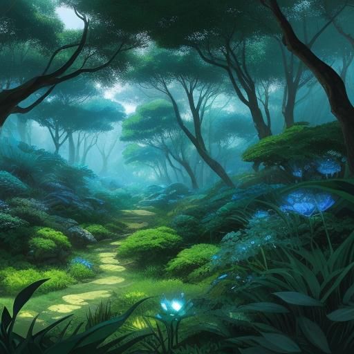 Manga Alien on Verdurous Planet: Electric Blues and Greens