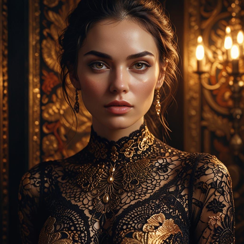 Hyperrealistic Woman in Elegant, Provocative Pose