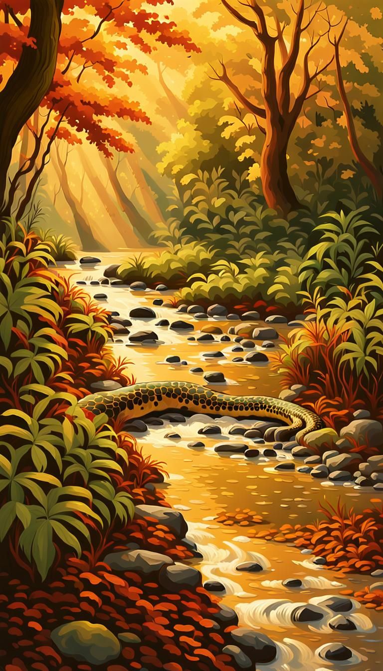 Anaconda in Amazonian Forest: Impressionist Painting