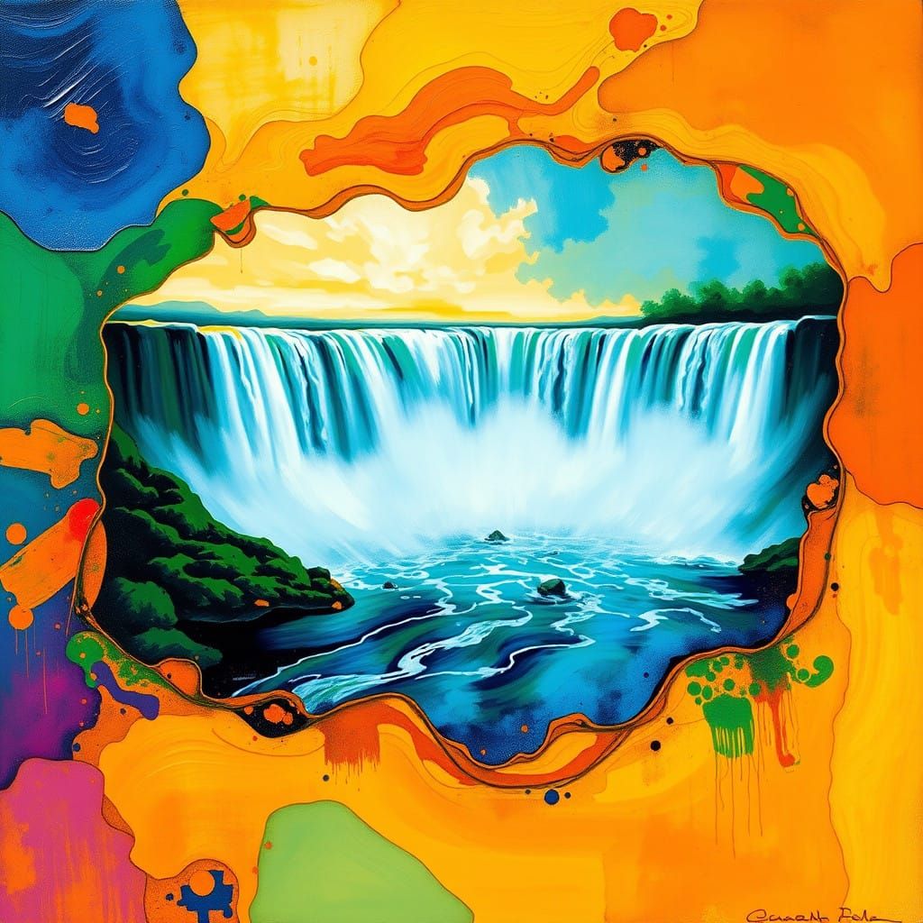 Vibrant Abstract Niagara Falls in Kaleidoscope of Complement...