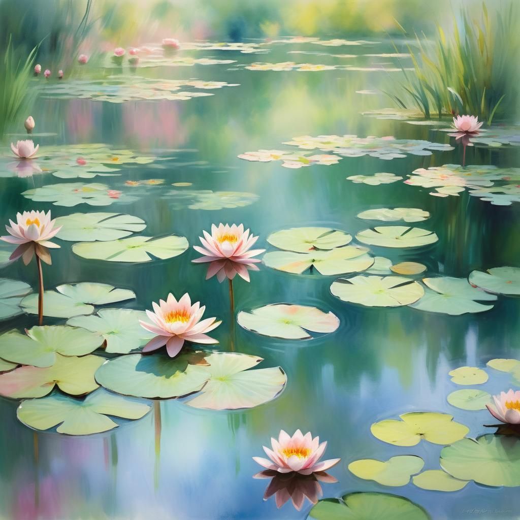 Impressionist Water Lilies in Dreamy Light
