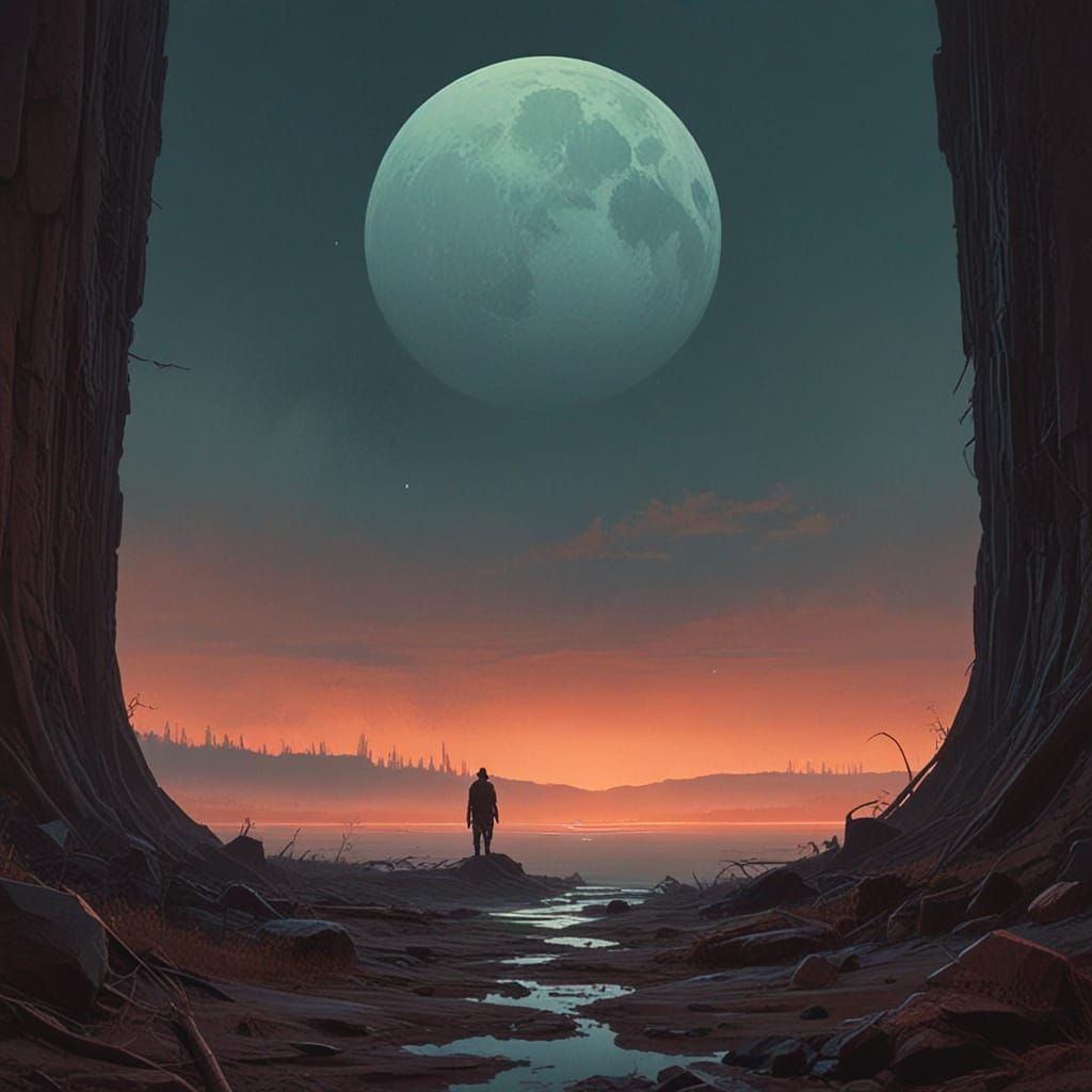 Haunting Figure at Void's Edge in Dreamlike Style