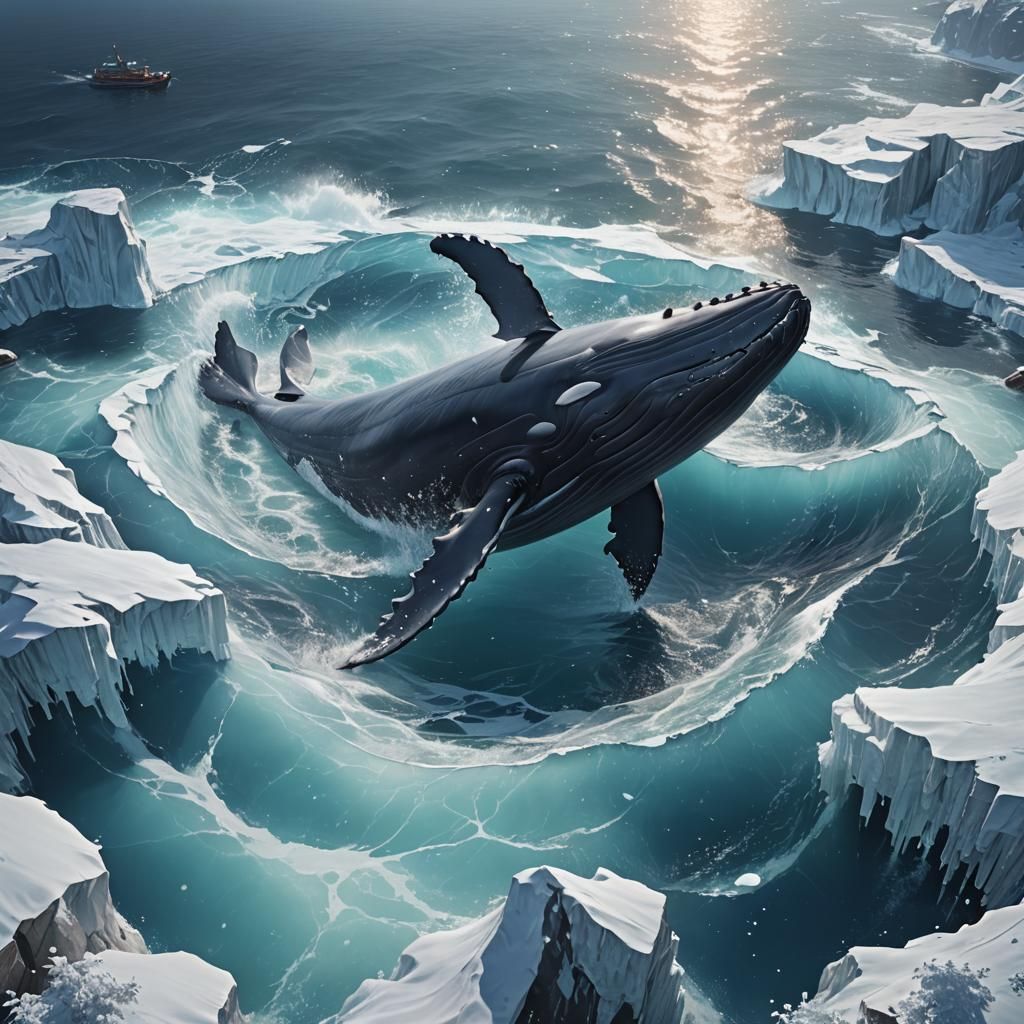 Whale in Icy Ocean: 3D Anime Art