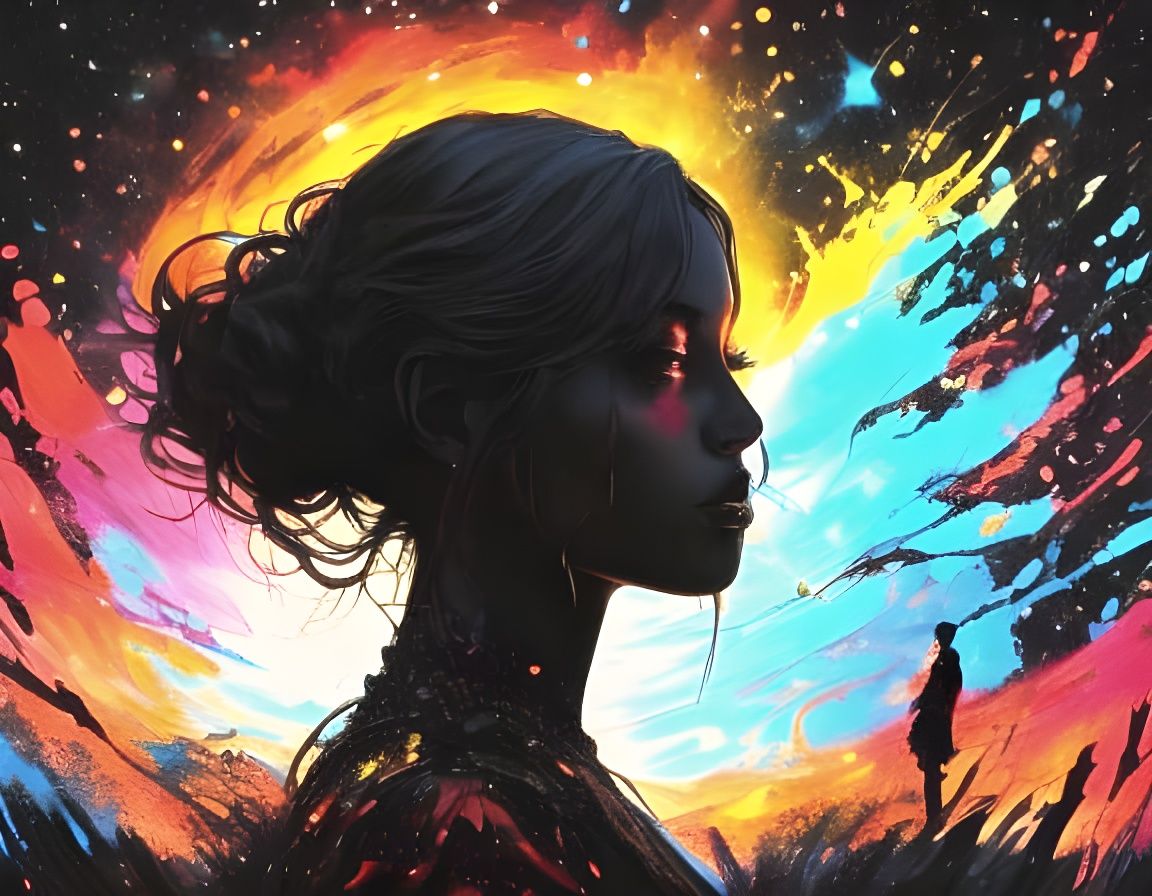 Surreal Portrait of a Person Silhouetted by Warm Firelight