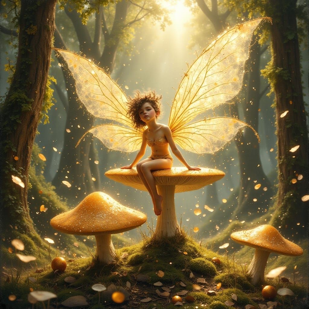 Fae Emerges from Mushroom in Magical Forest