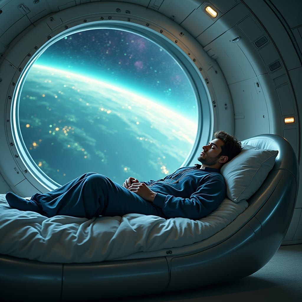 Space Station Dream: Woman Materializing in Digital Art