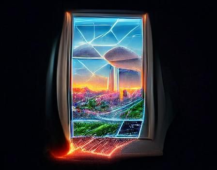 Futuristic Cityscape Seen Through a Window