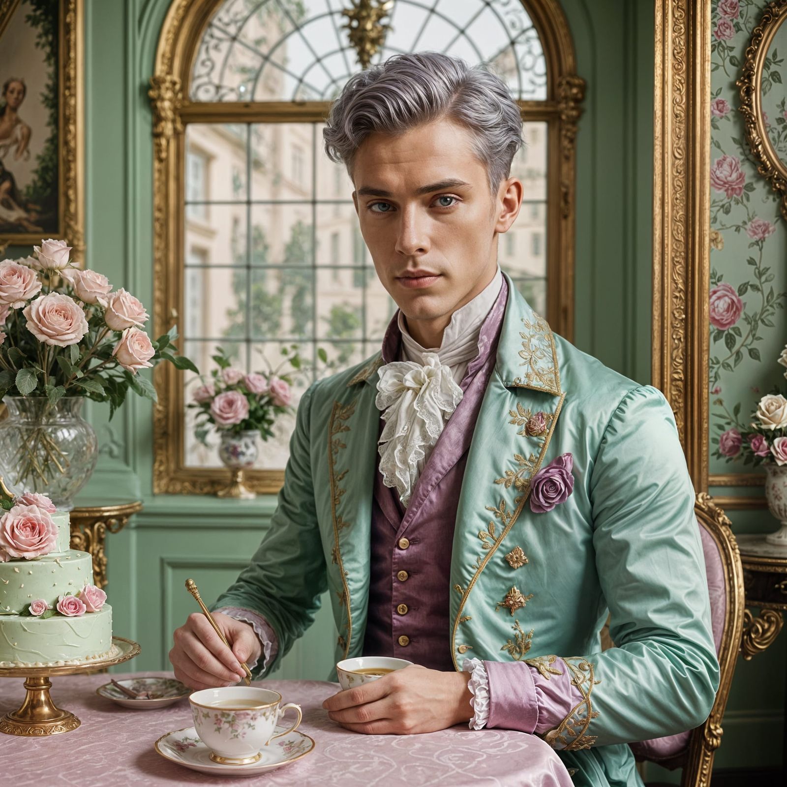 Rococo Aristocrat in Dreamy Hyperreal Portraiture