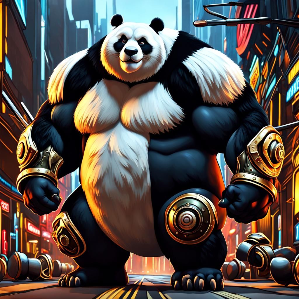 Giant Panda Bodybuilder: Detailed Fantasy Concept Art