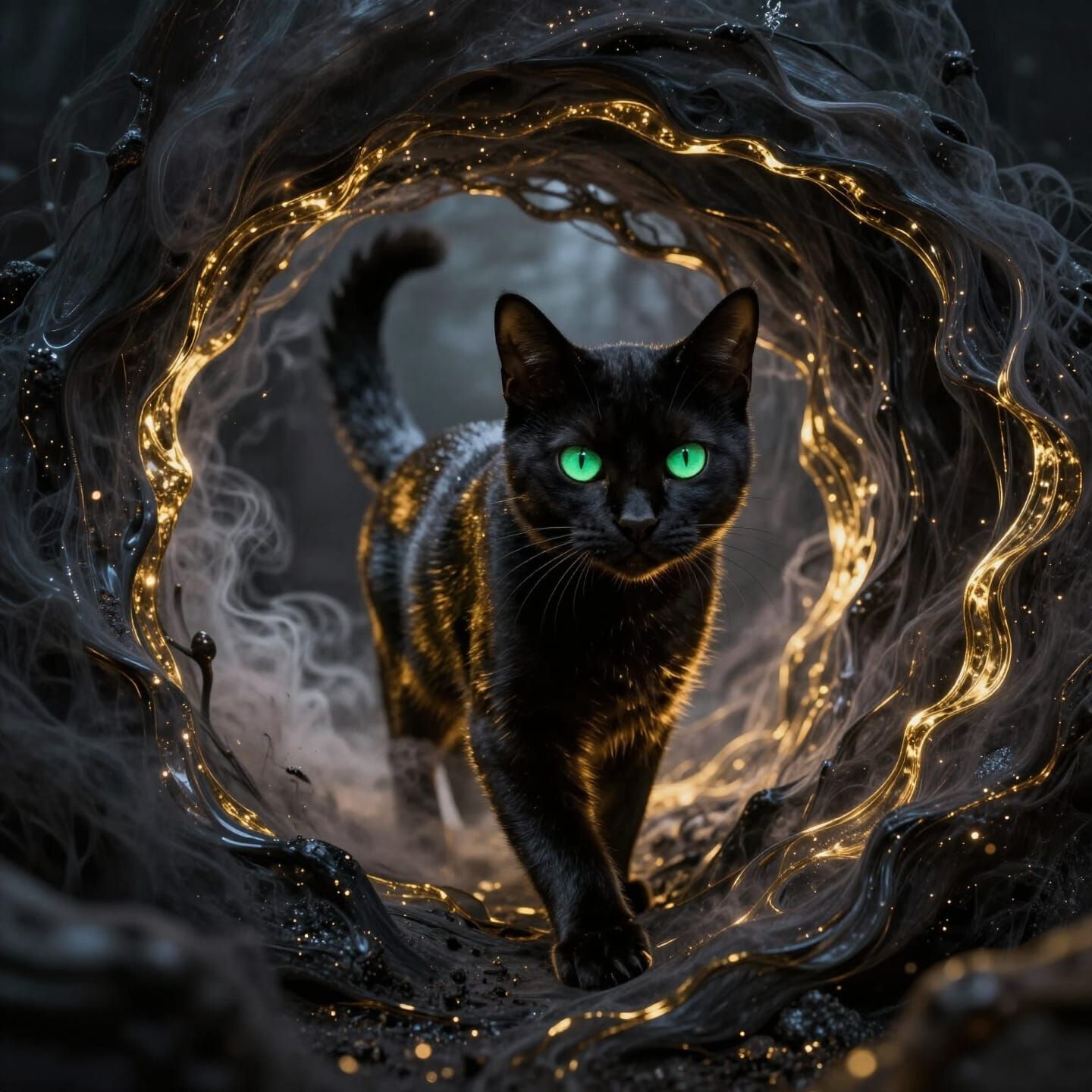 Black Cat Steps Through Obsidian Portal