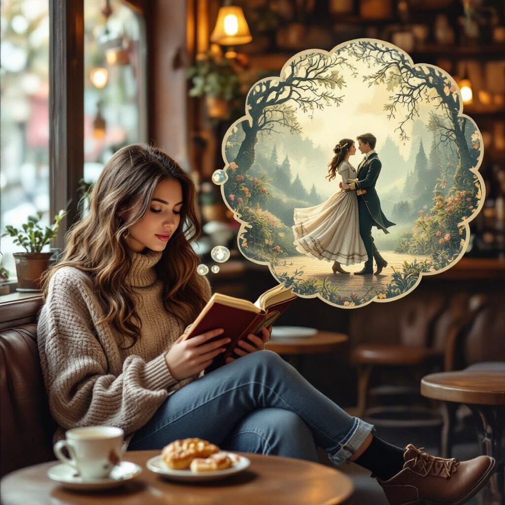 Dreamy Coffee Shop Scene in Kinkade Style