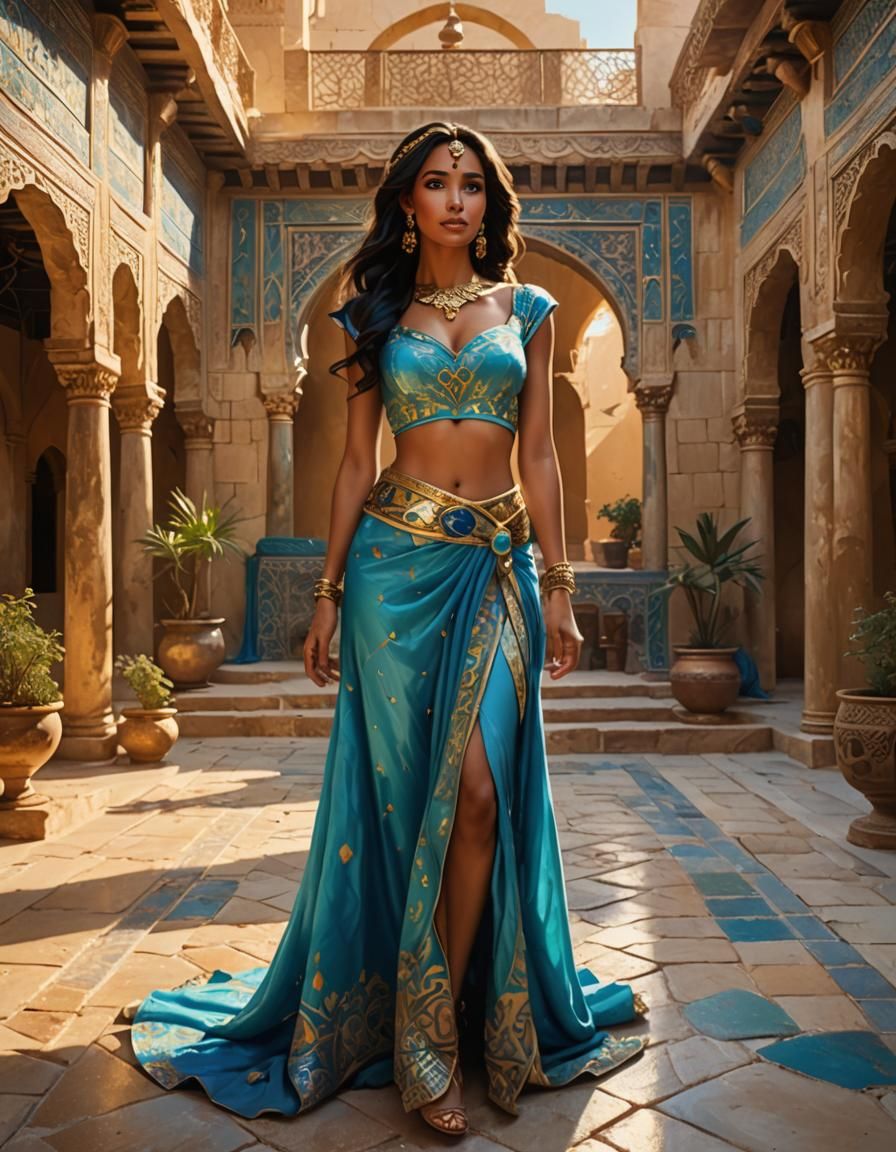 Princess Jasmine in Opulent Middle Eastern Palace