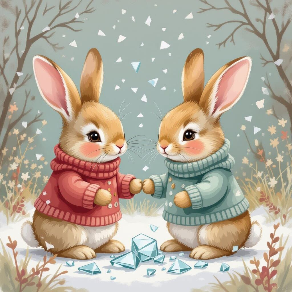 Apologetic Bunnies in a Whimsical Pastel Illustration