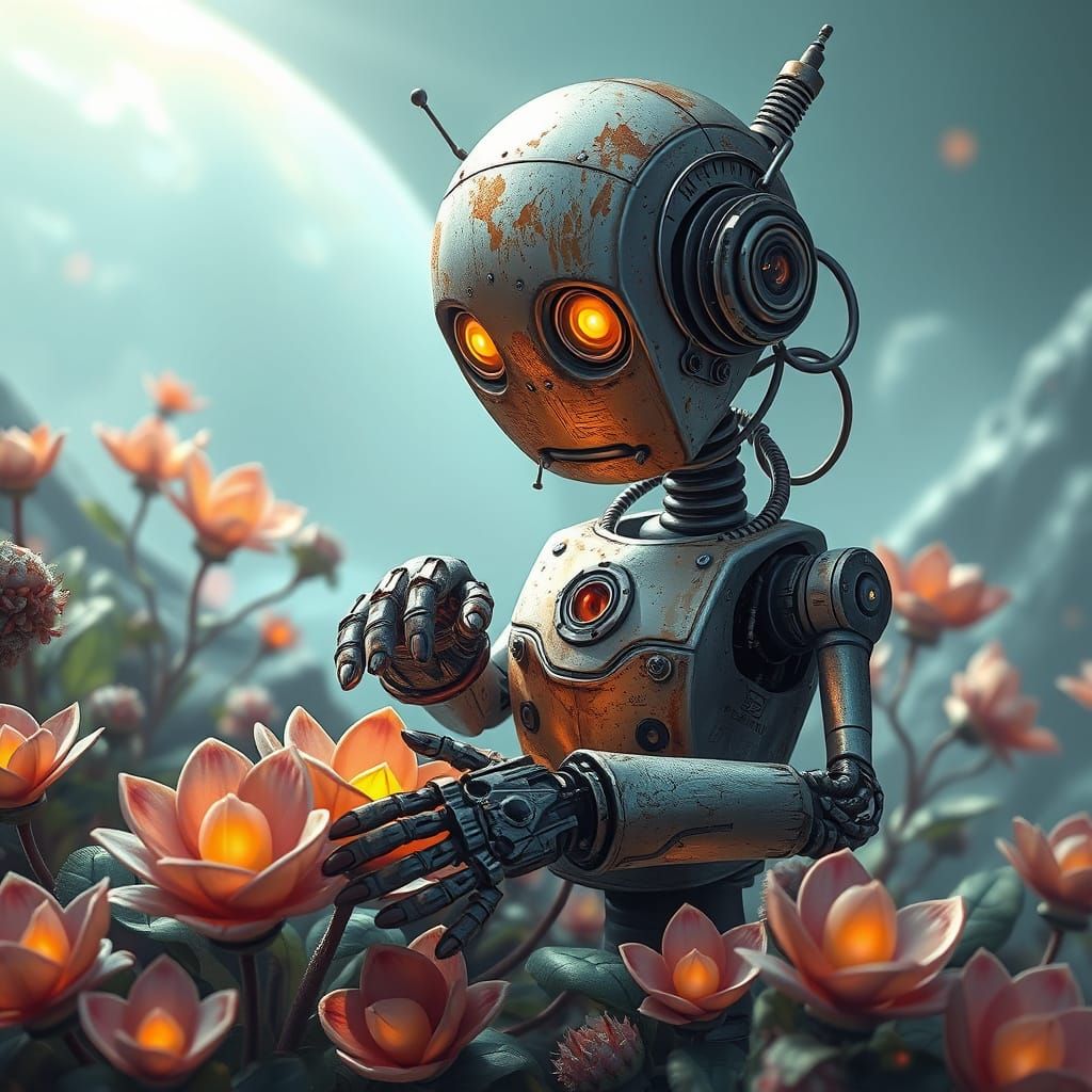 Robot Gardener on Alien Planet: Digital Painting