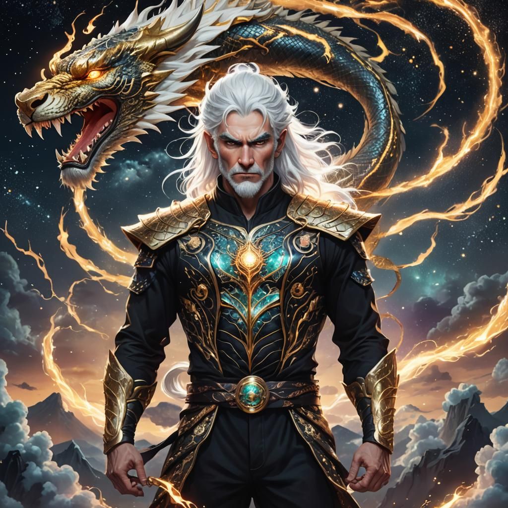 Dragon-Man Under a Night Sky, Astral Illustration