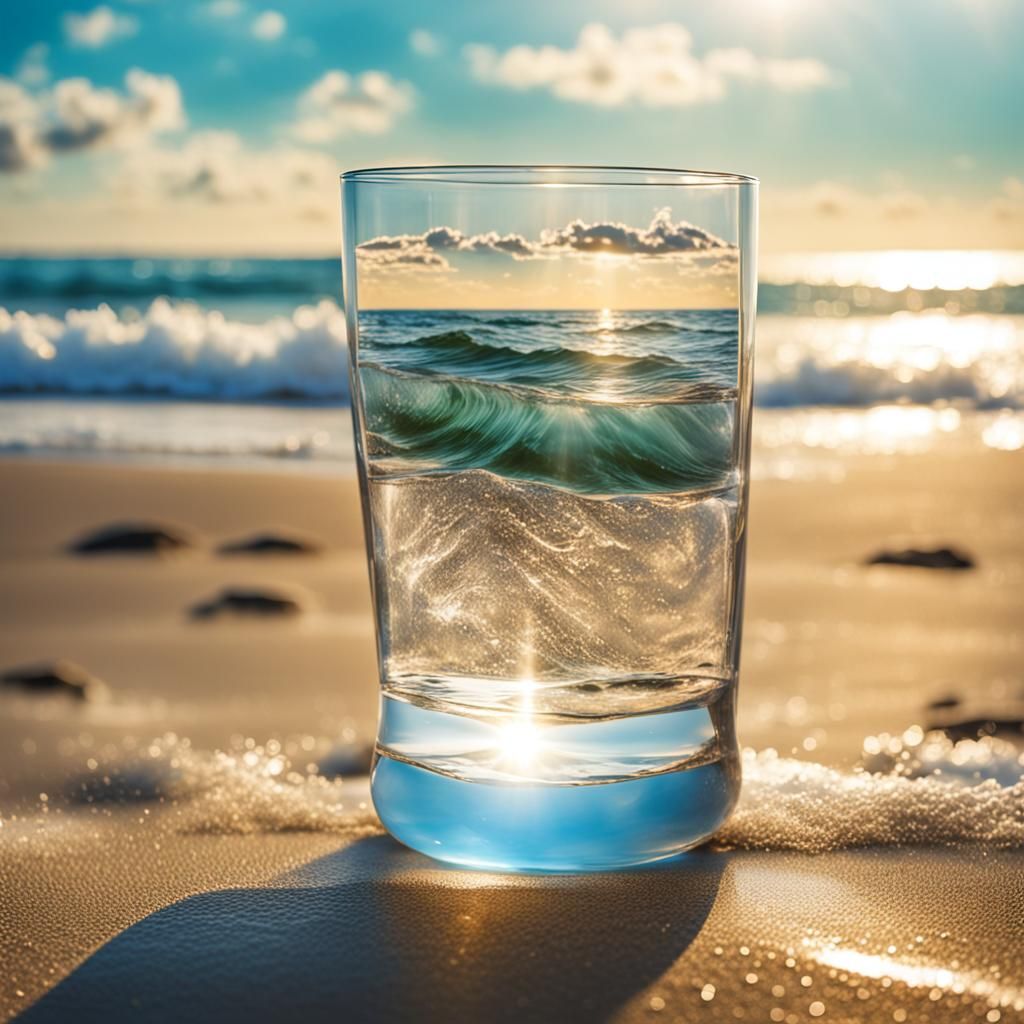 Beach Sunset: Glass Reflecting Golden Hour Waves