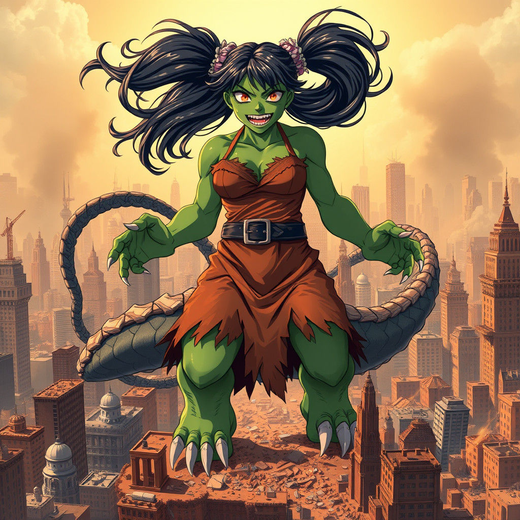 Gigantic Monster Girl Wreaks Havoc on City