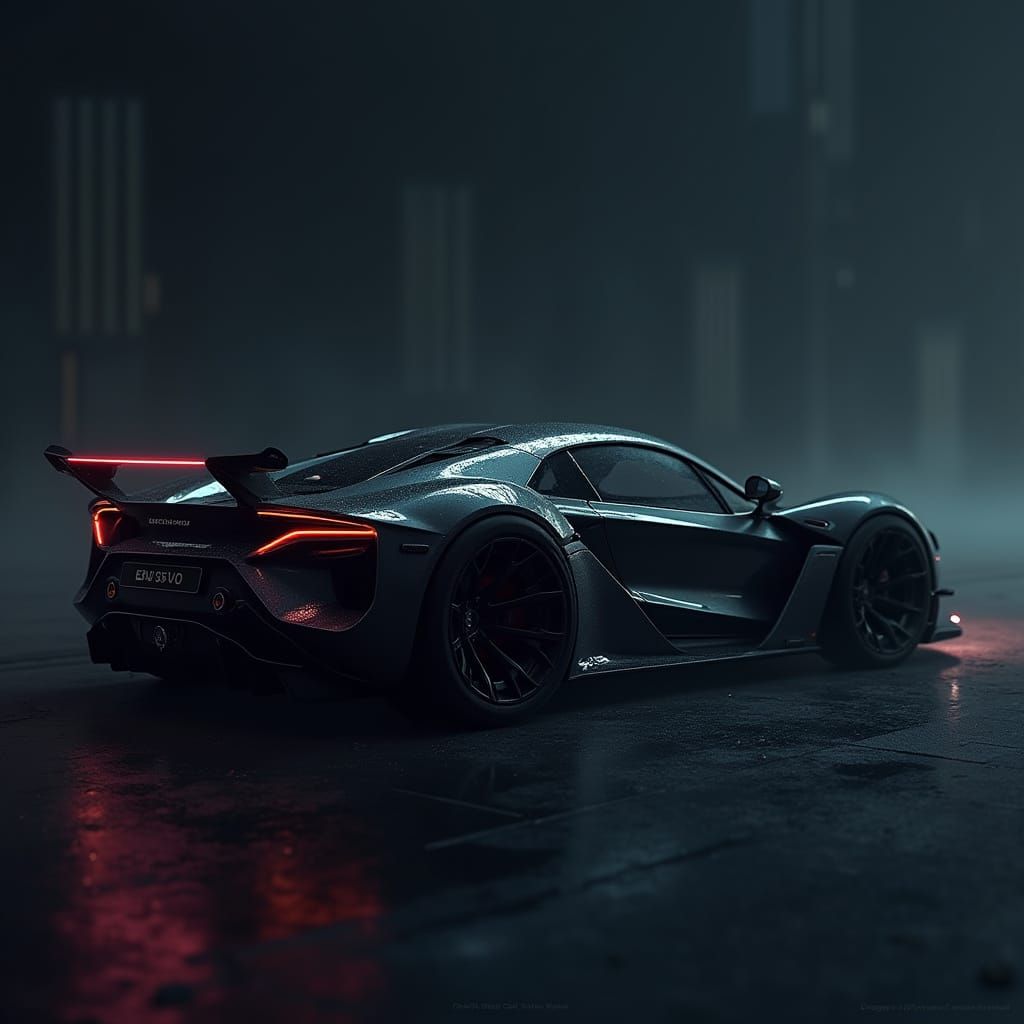 Futuristic Black Sports Car in Cyberpunk Style