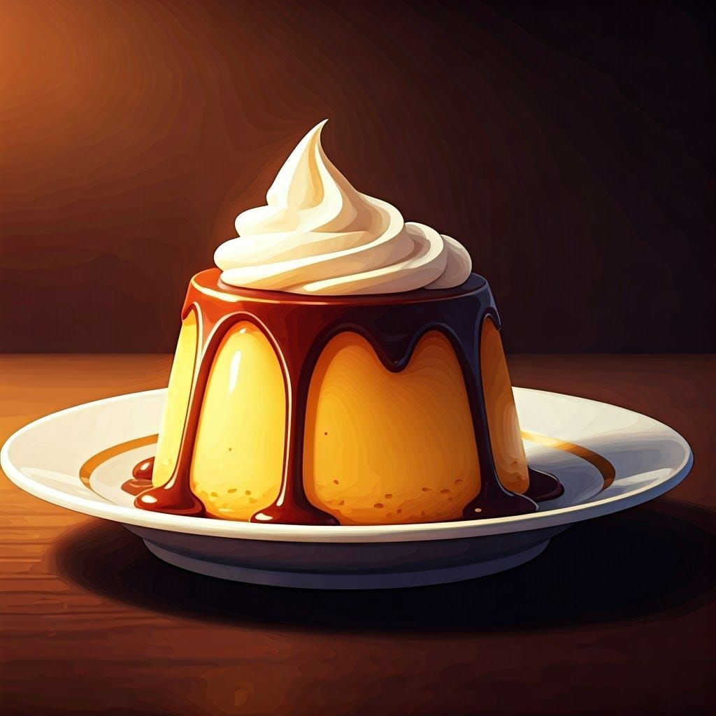 Cinematic Caramel Pudding in Vibrant Cel-Shaded Anime Style