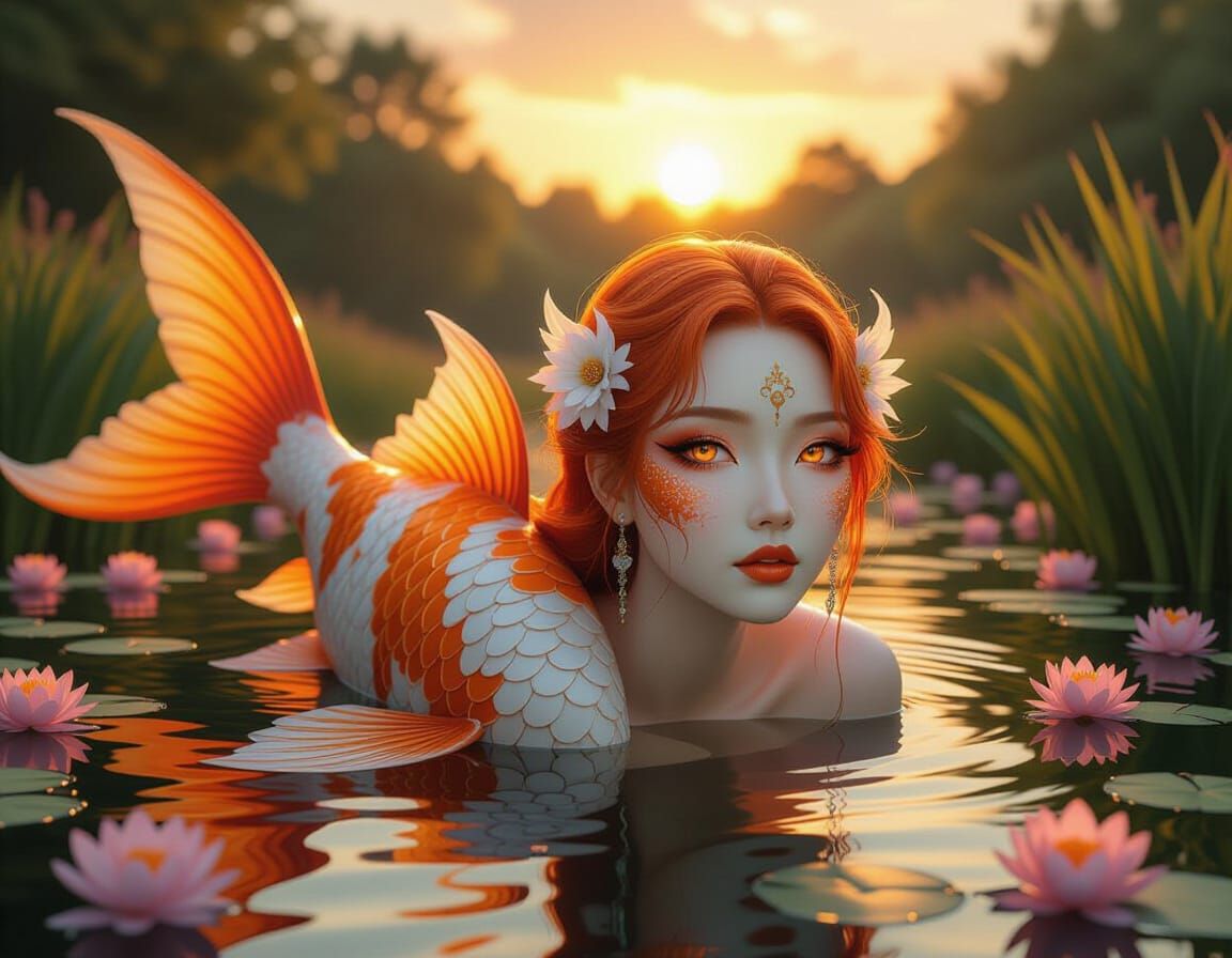 Koi Fish Woman in Surreal Asian Fantasy Style