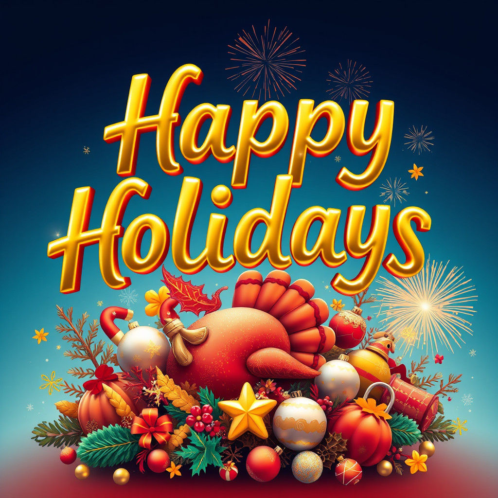 Festive 3D 'Happy Holidays' in Playful Digital Art