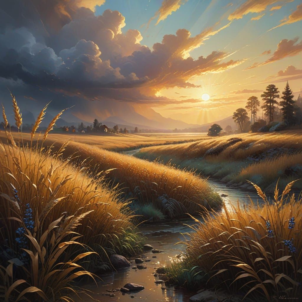 Golden Hour Dreamscape in Oil Painting Style