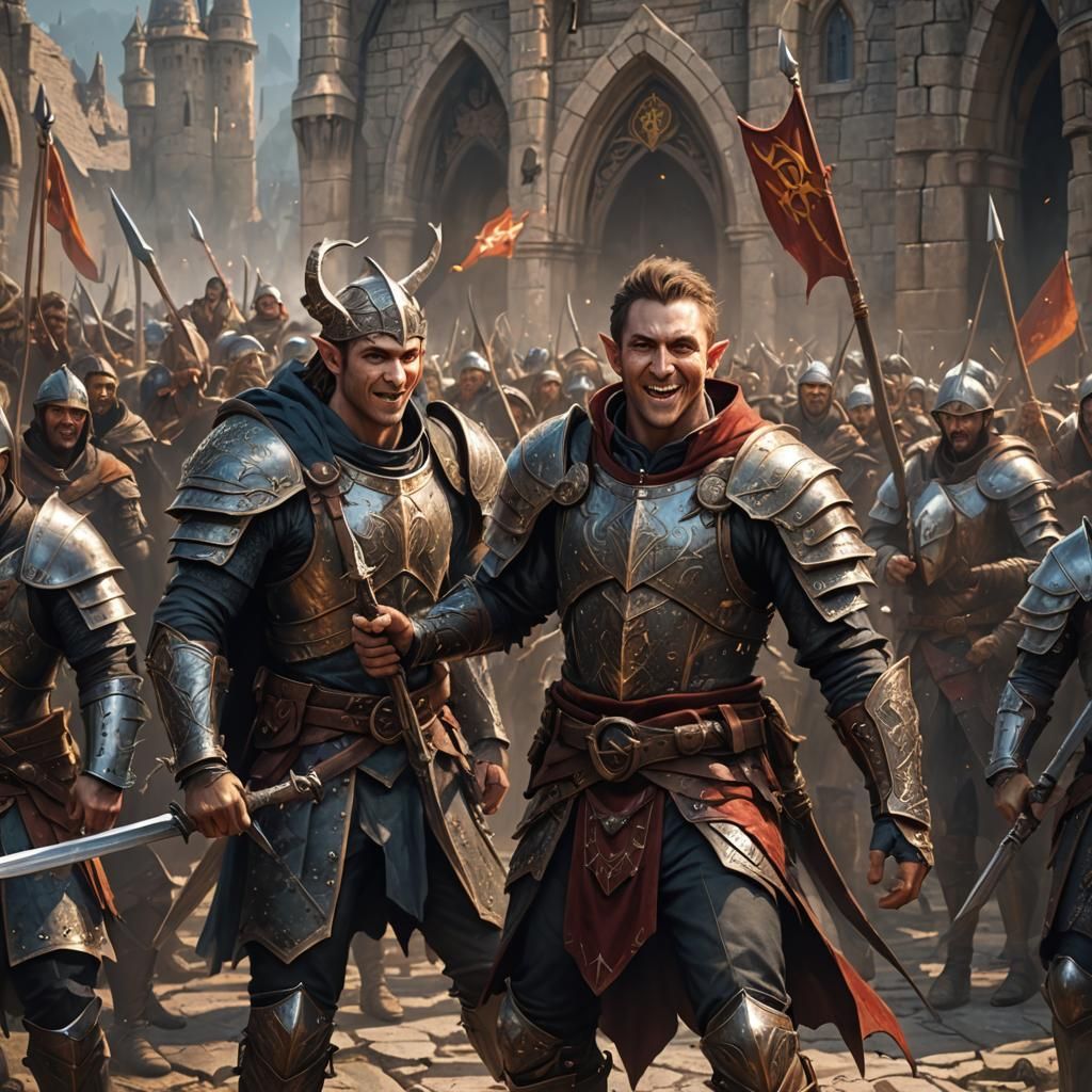 Half-Elf Skald Leading Crusaders: Fantasy Art