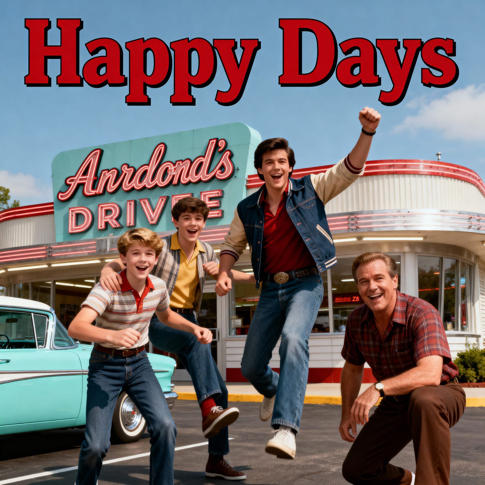 Happy Days TV Series Retro Poster Featuring The Gang at Arno...