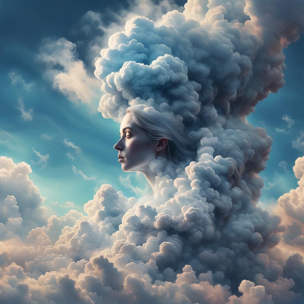 Ethereal Cloud Girl in a Heavenly Landscape