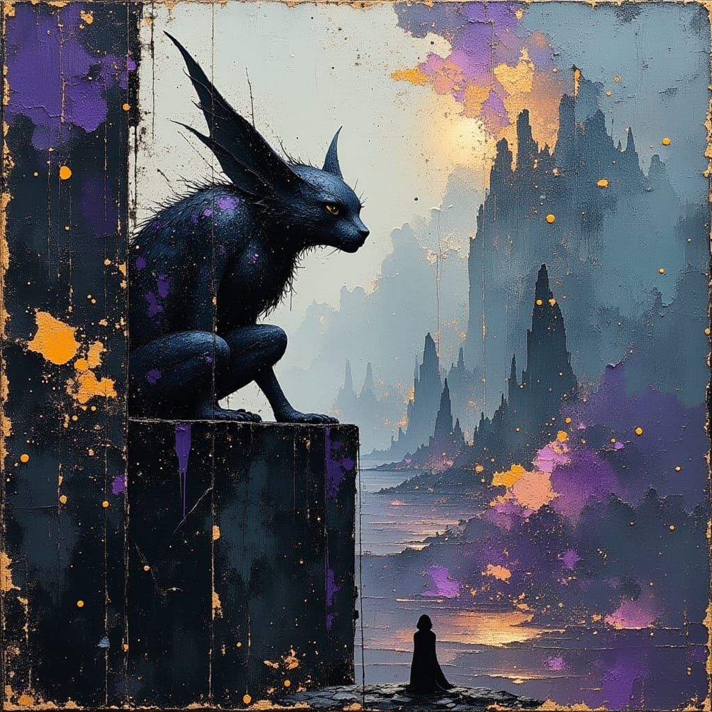 Gargoyle in Purple Rain: Gothic Architecture
