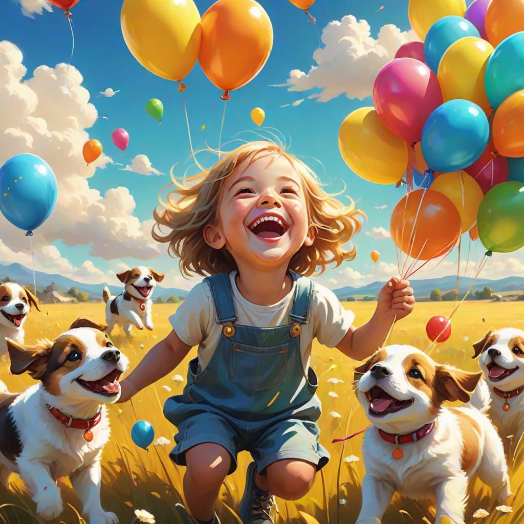 Whimsical Childhood Joy in Vibrant Digital Art