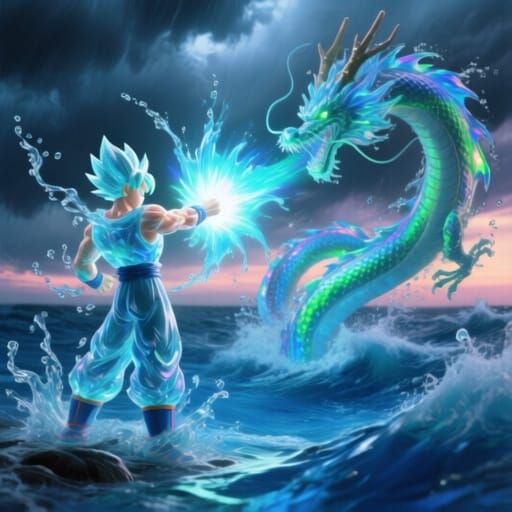 Water Goku Unleashes Kamehameha on Dragon