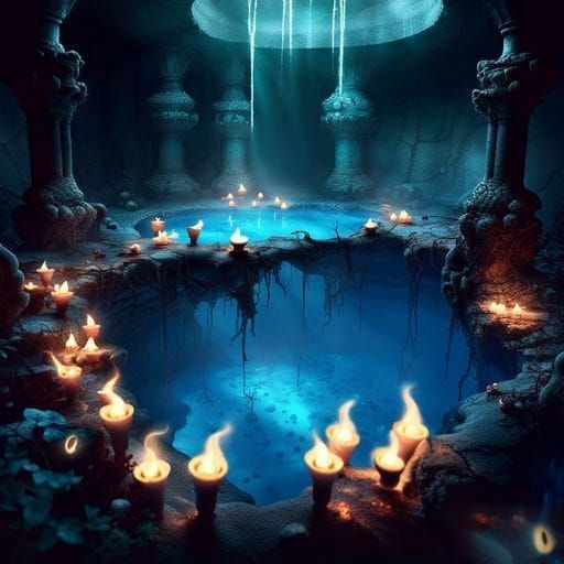 Mystical Underground Pool Lit by Candles