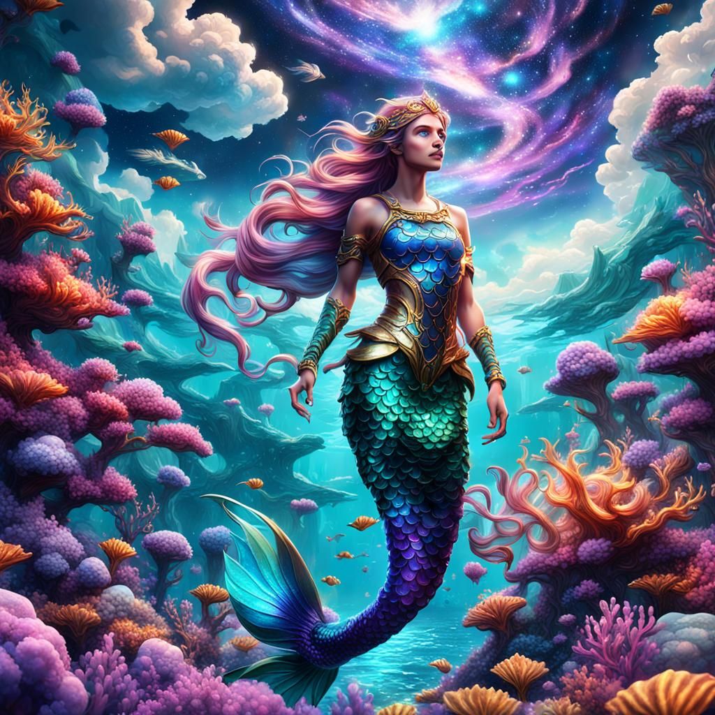 Fantastical Galaxy Cloud Mermaid in Detailed Painting
