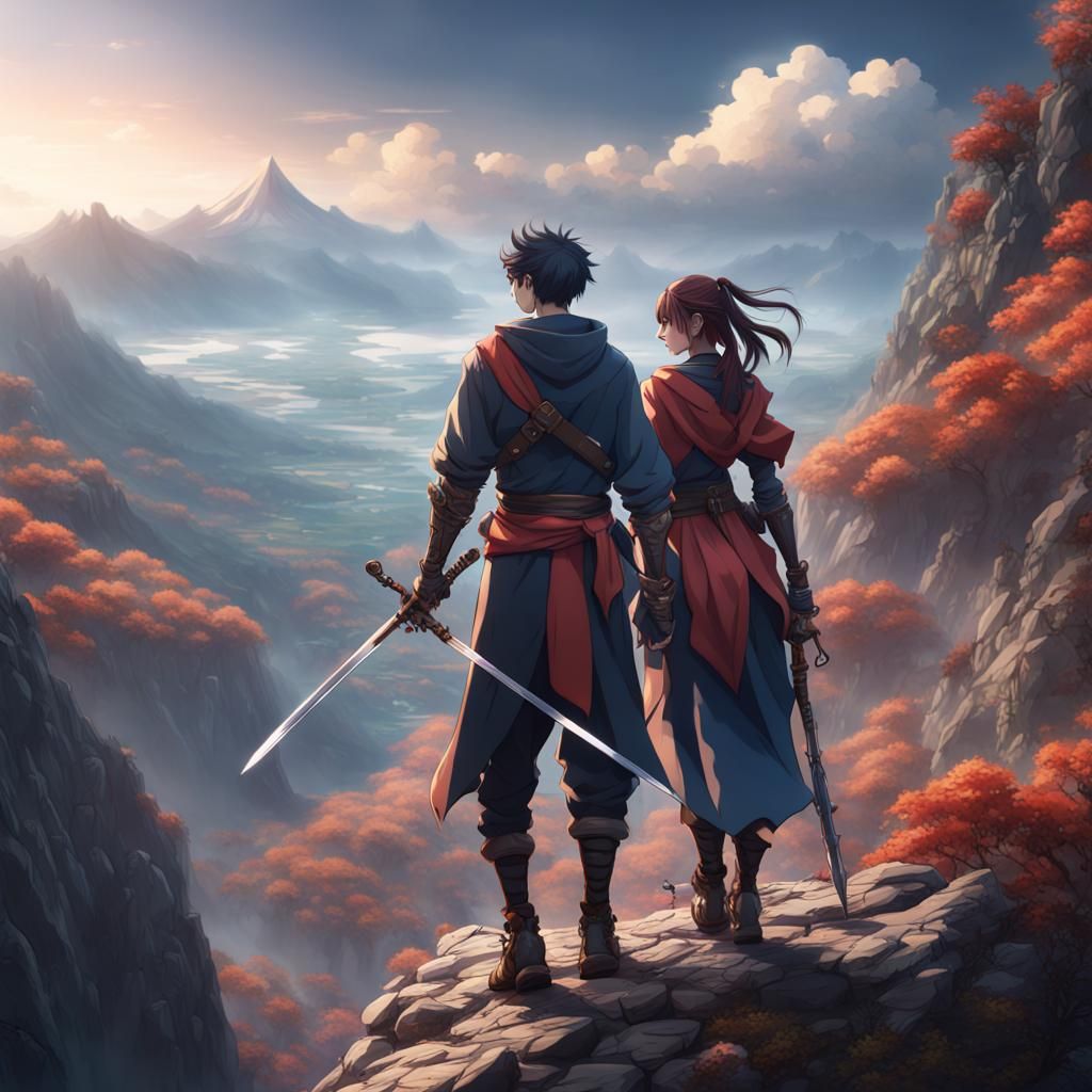 Anime Swordsmen Hike Hand-in-Hand