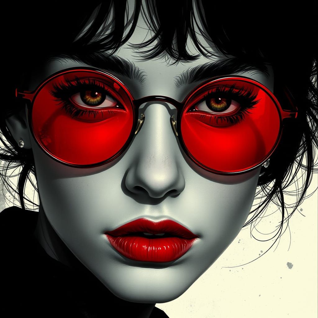 Woman in Dramatic Red Glasses