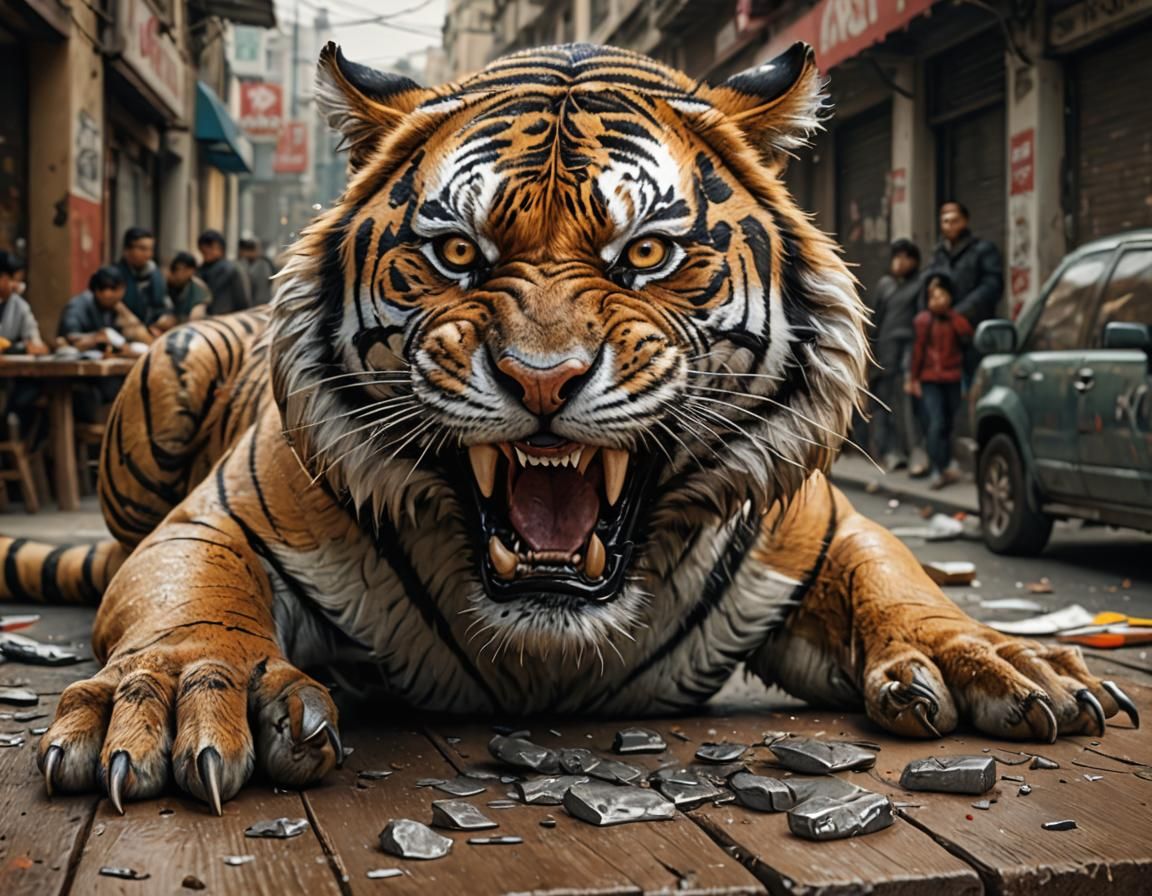 Ferocious Tiger Ready to Attack in Pencil Art Style