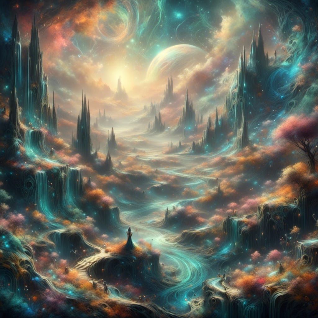 Alien Planet Landscape in Surreal Chalk Fantasy Style