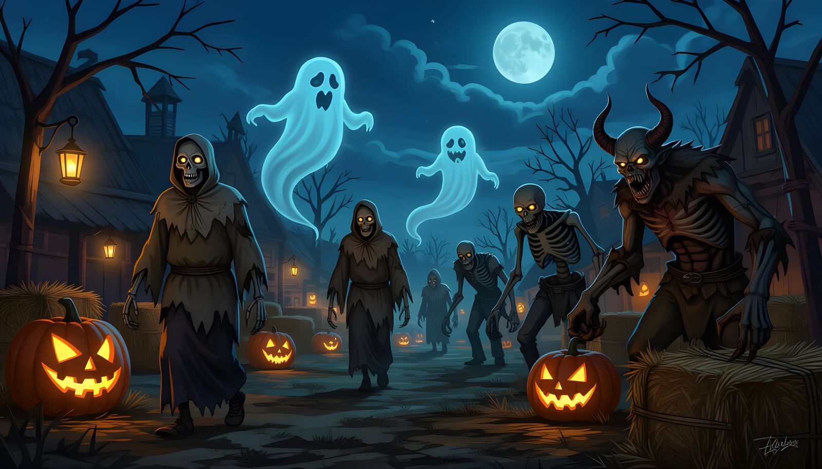 Nightmare Harvest Festival With Spooky Creatures
