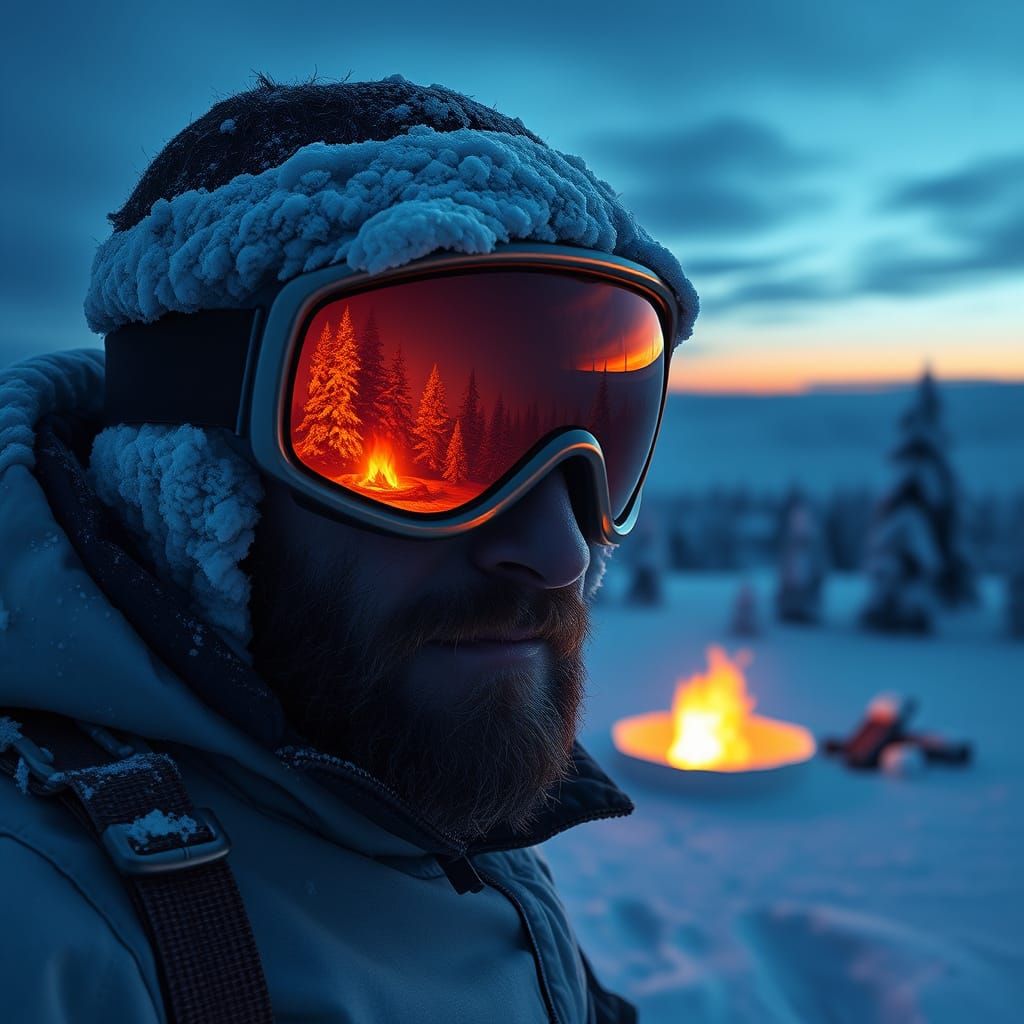 Adventurer Surrounded by Winter Wonderland in Cyberpunk-Styl...