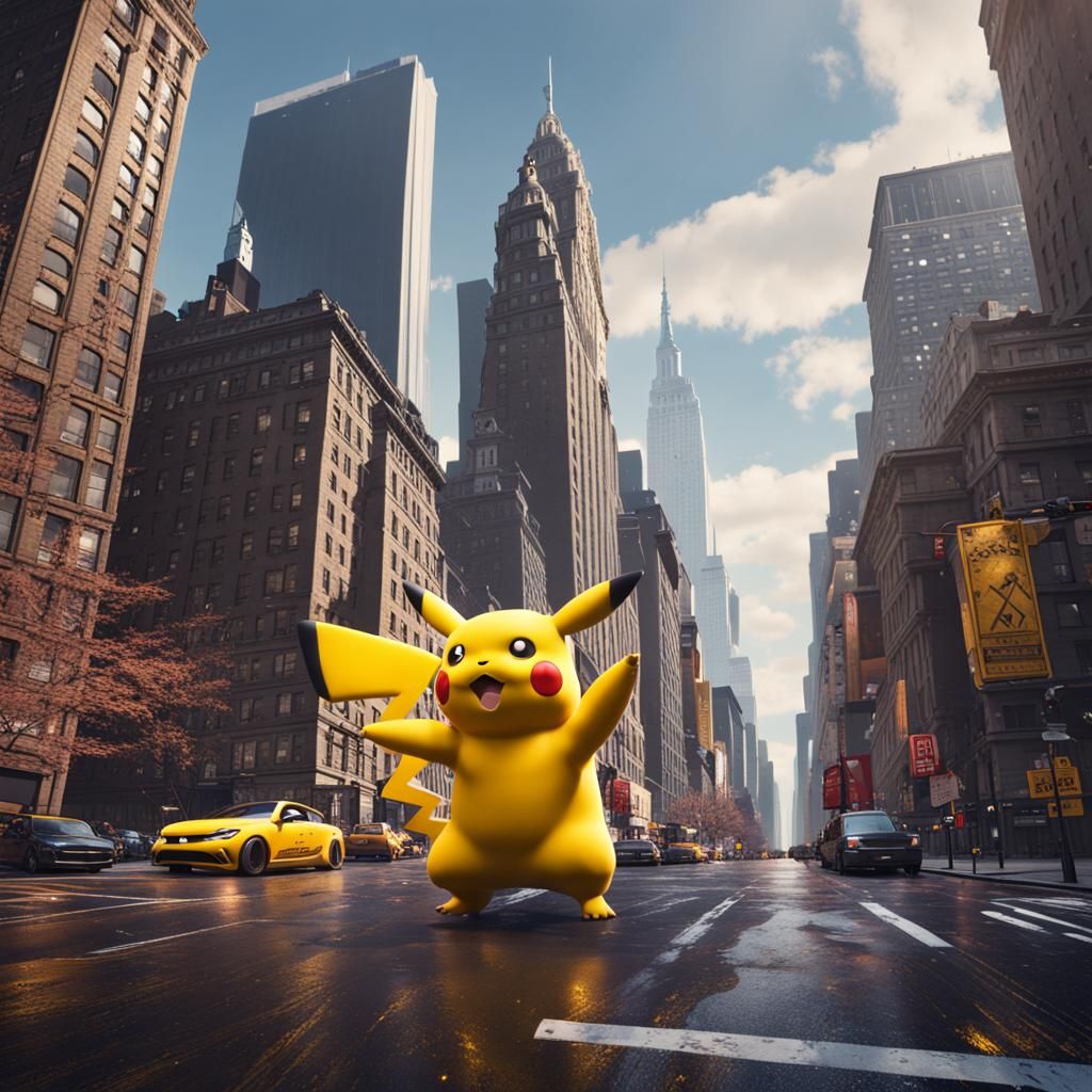 Giant Pikachu's Rampage in Manhattan: Detailed Matte Paintin...