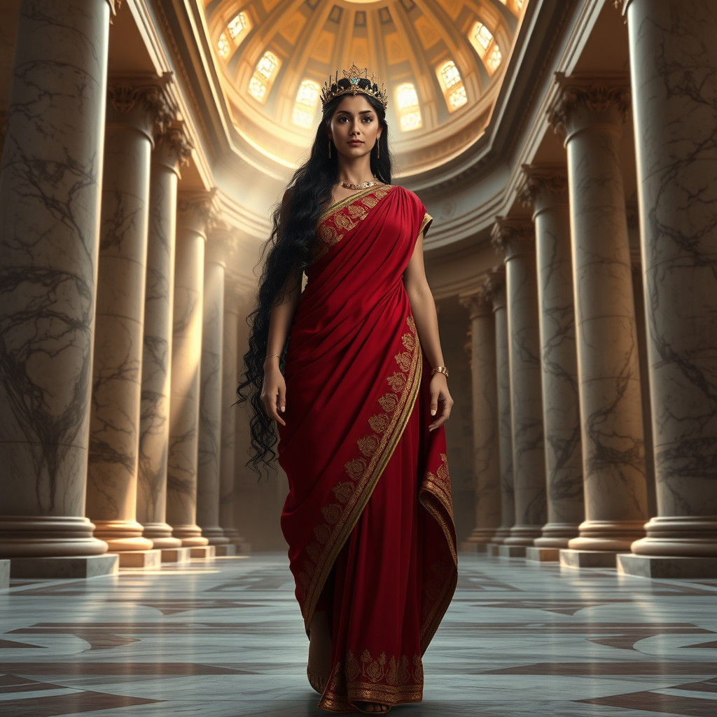 Regal Roman Princess in Ornate Basilica