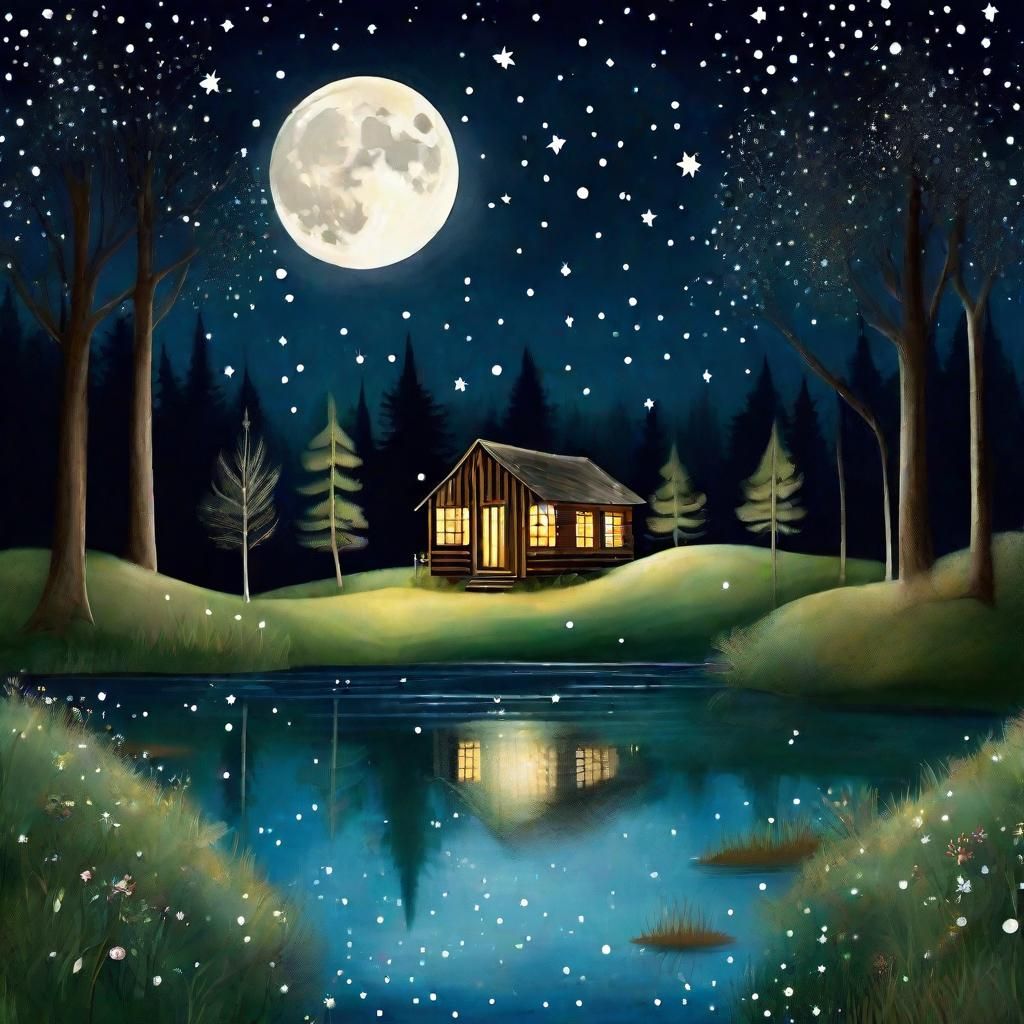 Enchanting Forest Scene with River and Hut