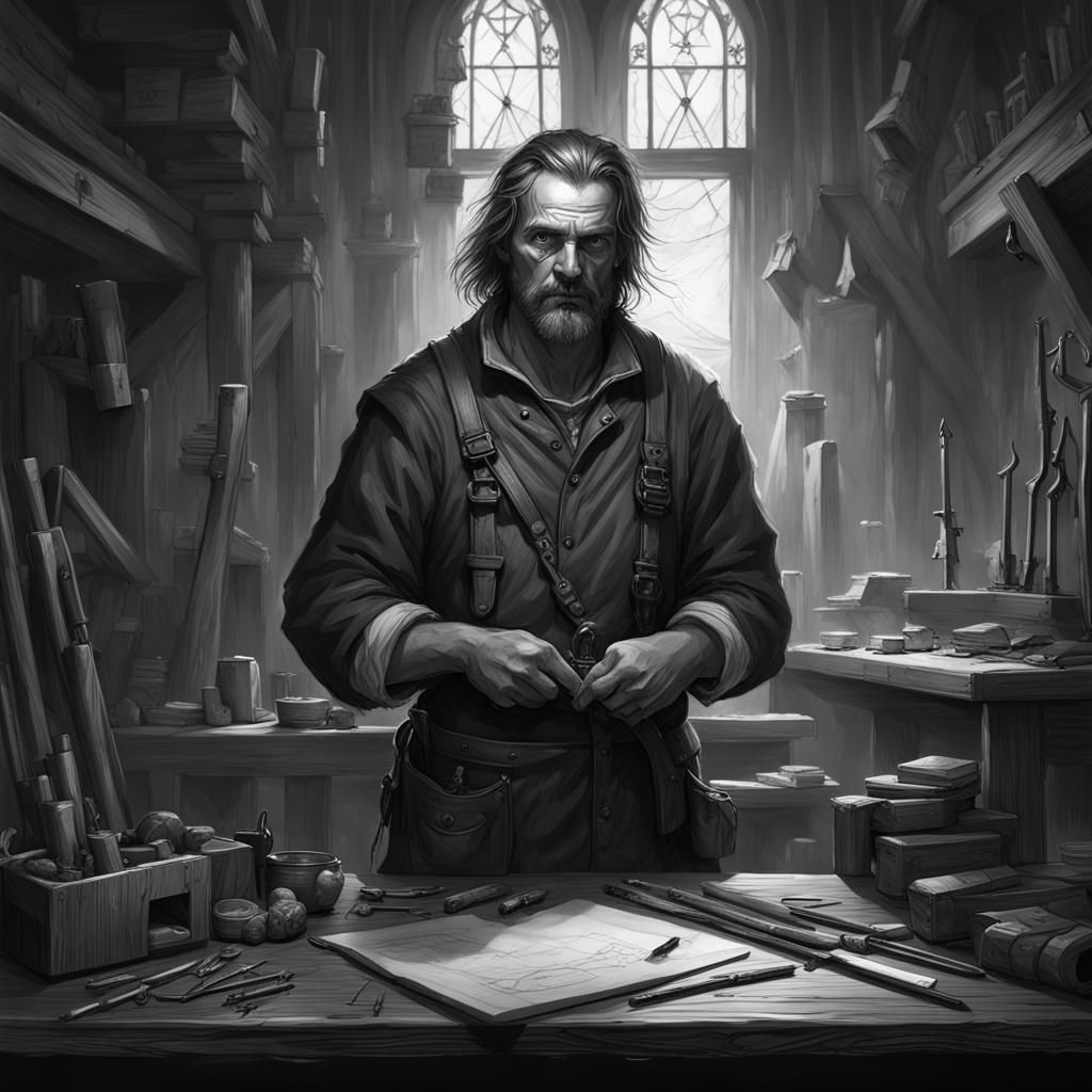 Gothic Portrait of Nordic Carpenter in Dark Fantasy Style