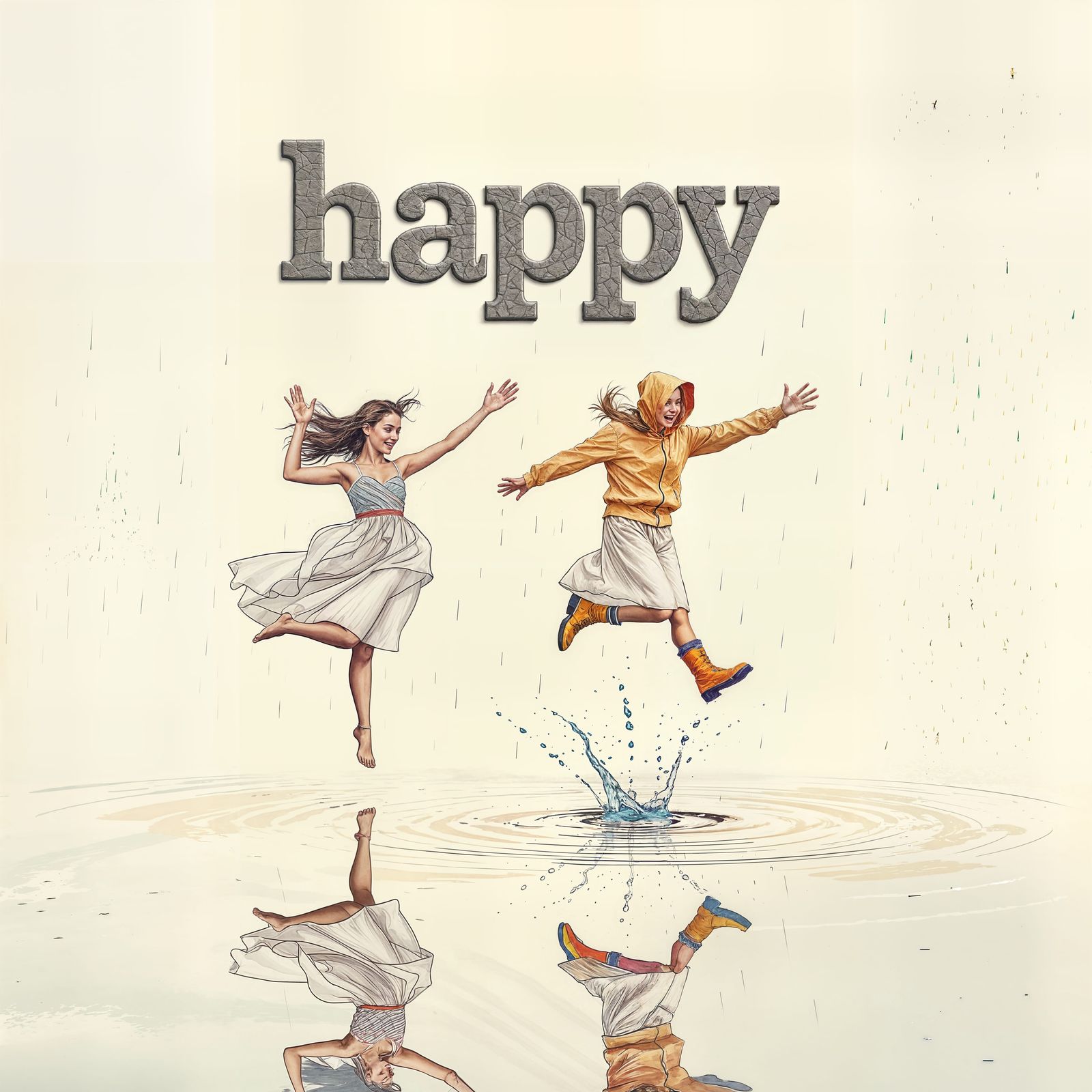 Sketched Women Dancing in the Rain