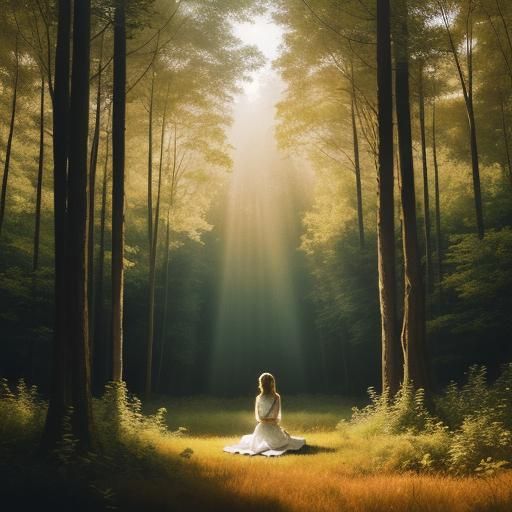 Girl in White Dress Surrounded by Flowers at Sunrise