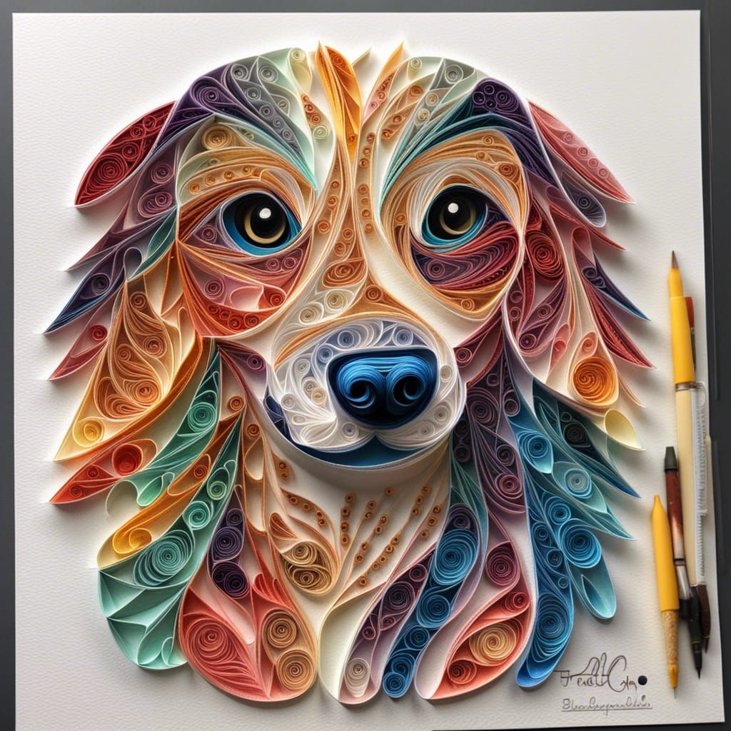Fractal Watercolor Dog with Quilling Effect
