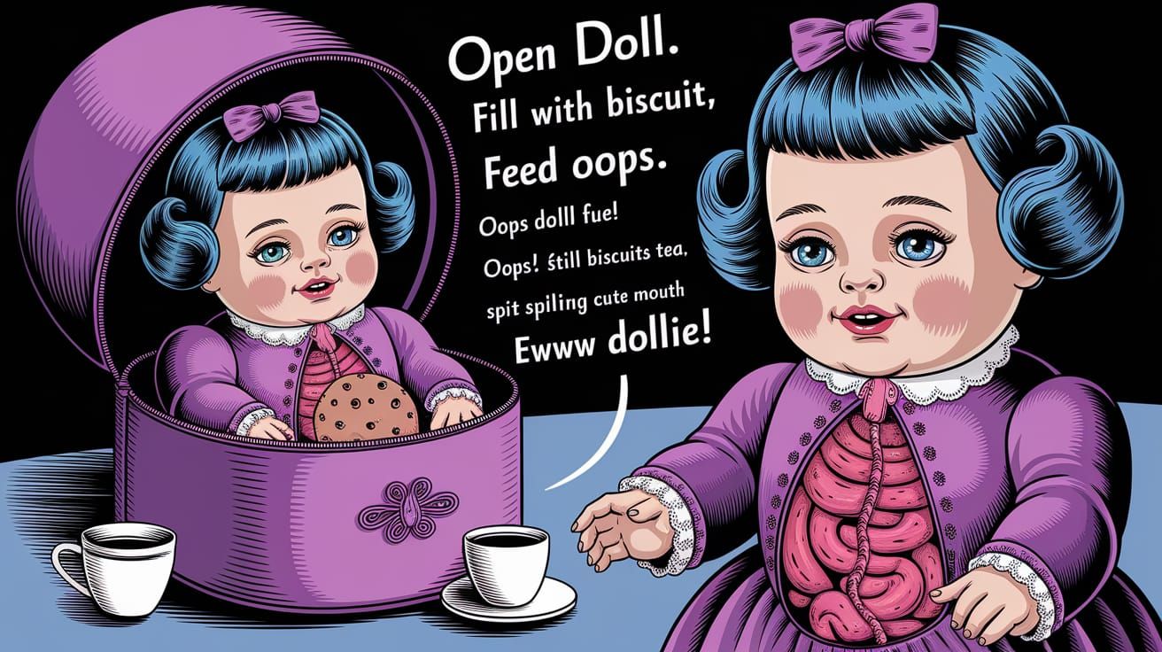Unsettling Victorian Candy Horror Doll Illustration